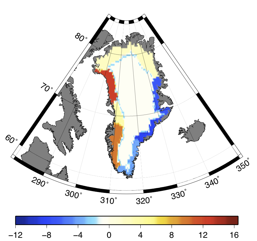 Greenland mass loss acceleration (Gt/yr^2)